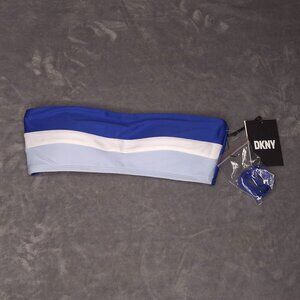 DKNY Womens Strapless Colorblock Bandeau Bikini Top XS Blue/White UV Protection